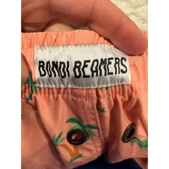 Bondi Beamers Men's Size Medium Palm Tree Swim Trunks Pink Green - Picture 5 of 5